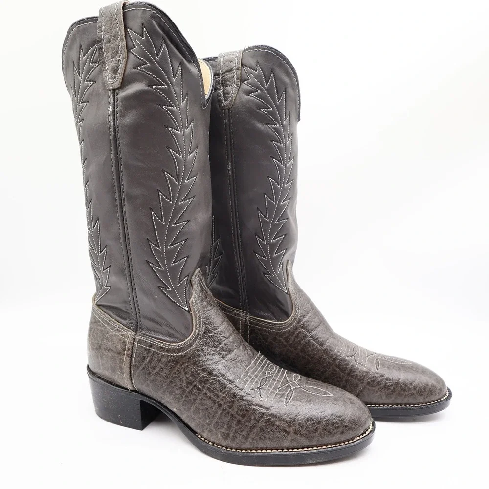 Acme 80s Western Boots Youth 3.5 D Grey Elephant Print Leather NIB 2395 Vintage